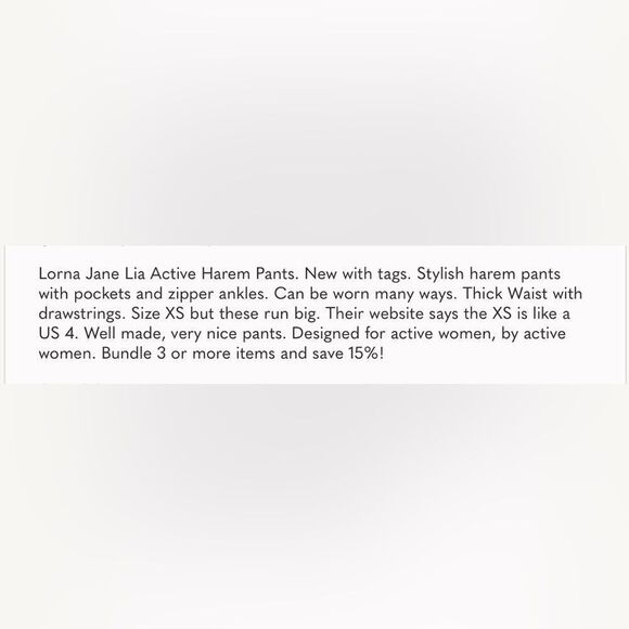 Lorna Jane Life Lia Black & Gray Harem Activewear Pants Size XS - Picture 12 of 12